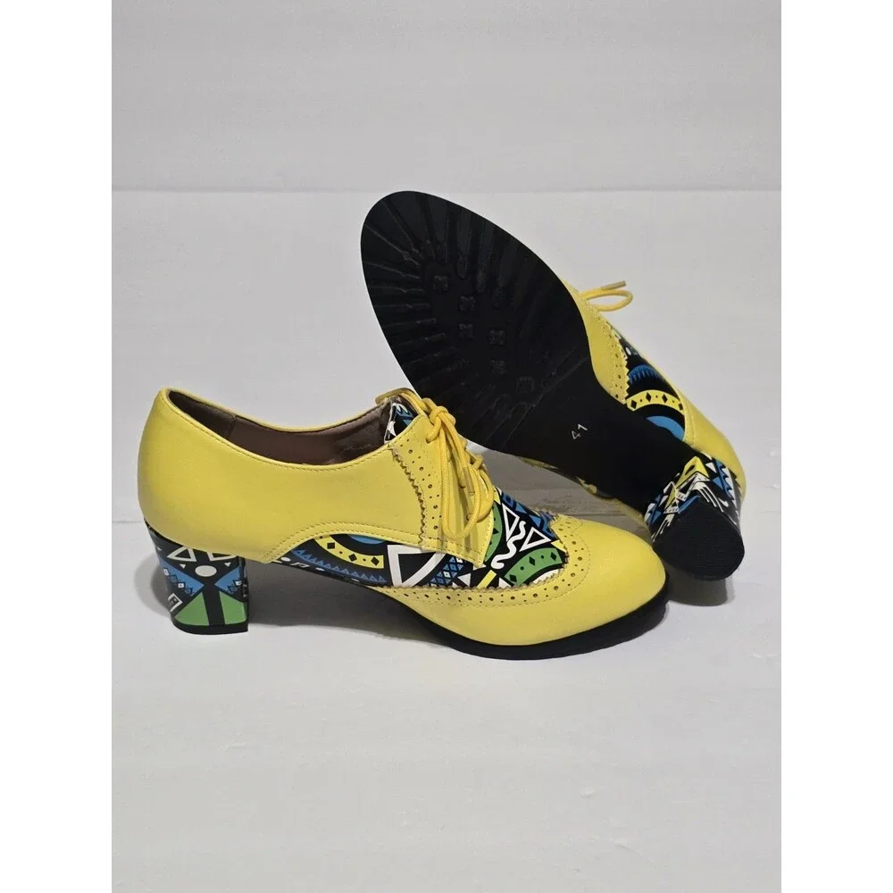 Women's Kitten Fashion Heels Block Heels Splicing Pumps Shoes Lace Up Retro
